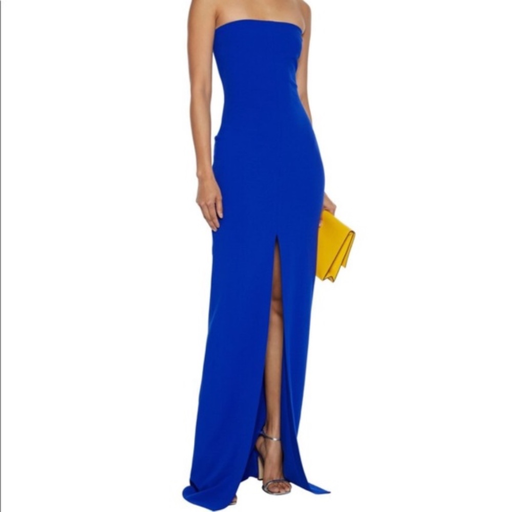 Solace London Blue Bysha Strapless Crepe Gown